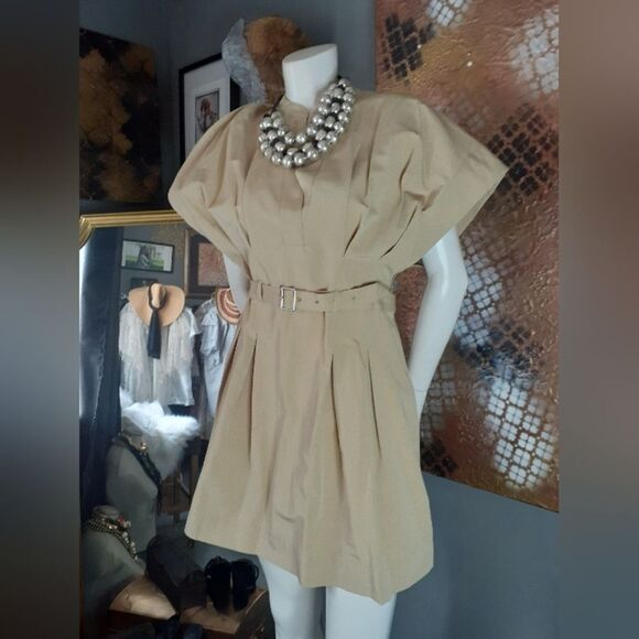 Zara Cotton Blend Elegant Tan Mini Dress - Picture 12 of 14